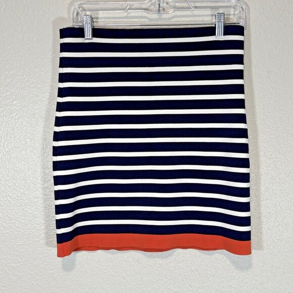 BCBG Maxazria Navy, White & Red Striped Skit Stretch Form-Fitting Women's Sz L - Picture 1 of 6